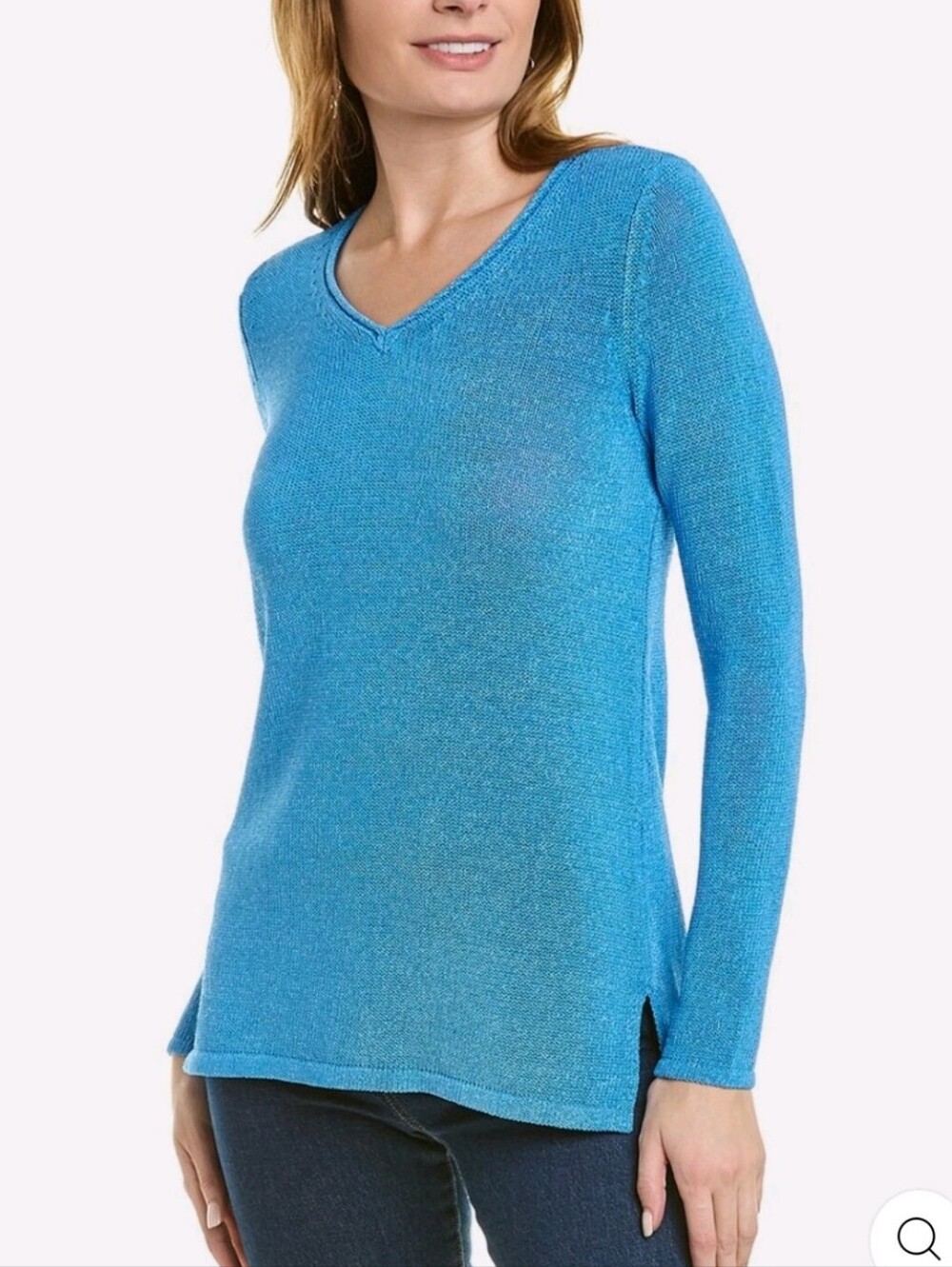 J McLaughlin Blue Havana Yarn Cotton Blend Knit Long Sleeve Sweater Size Medium